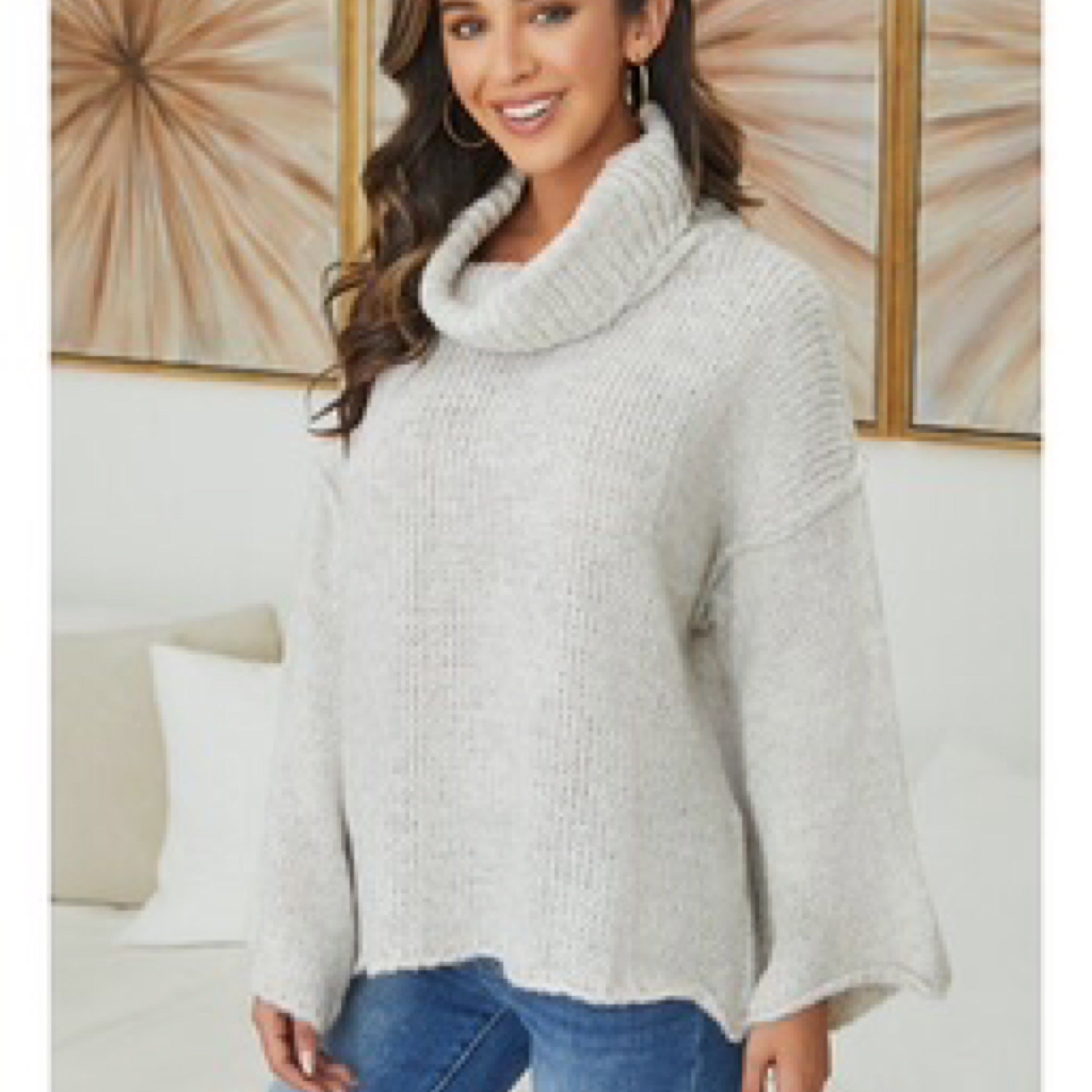 Tight white turtleneck sweater top